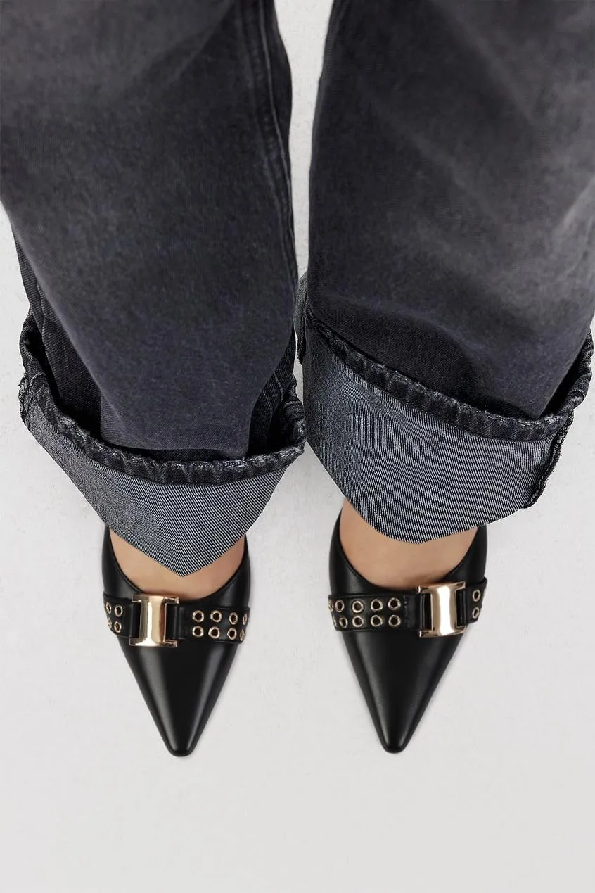 DOEYG Pointed Toe Kitten Heels for Women Closed Toe Heeled Mules Heels Sandals Buckle Stiletto Heels Pumps