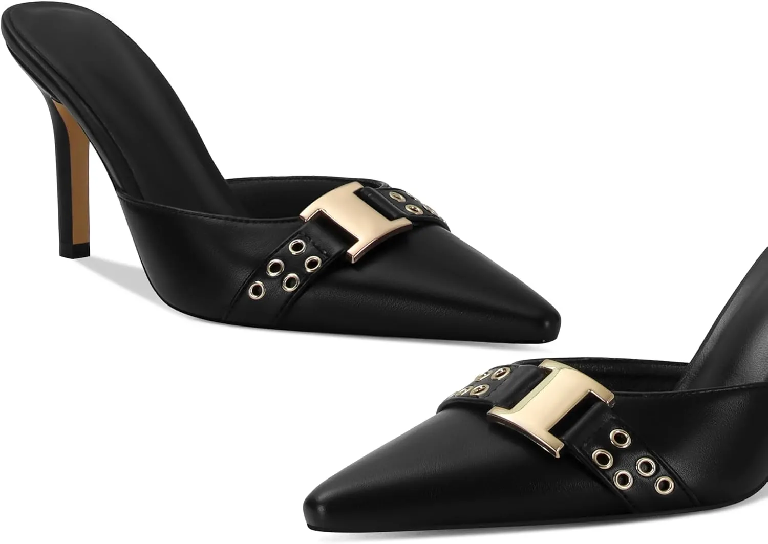 DOEYG Pointed Toe Kitten Heels for Women Closed Toe Heeled Mules Heels Sandals Buckle Stiletto Heels Pumps