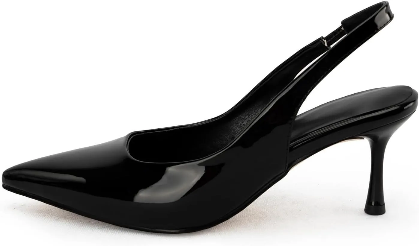 DREAMCIA Sling Back Pumps Heels Women Pointed Toe Sling Back Kitten Heels Bride Dress Causal Shoes