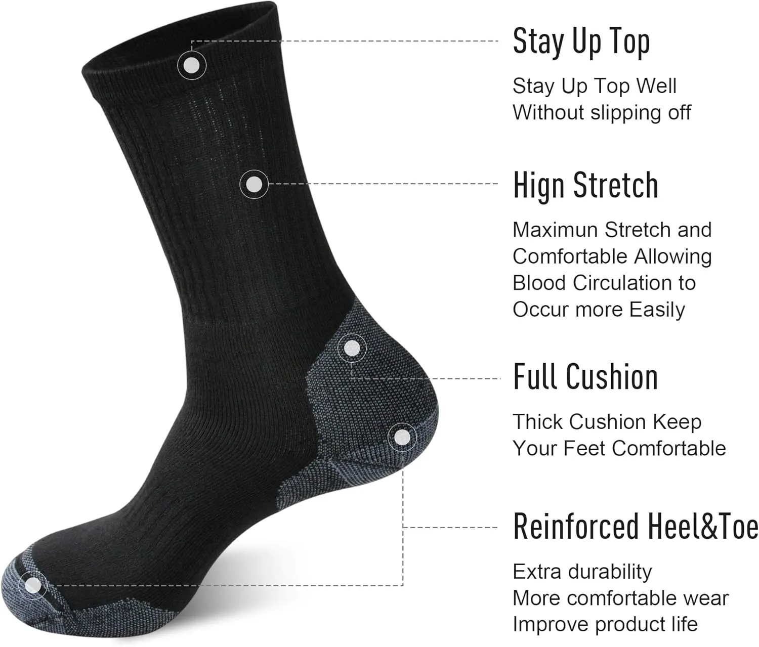 ECOEY Men's Work Boots Athletic Running Crew Socks, Dry-Tech Moisture Wicking Heavy Cushion Multi Pack