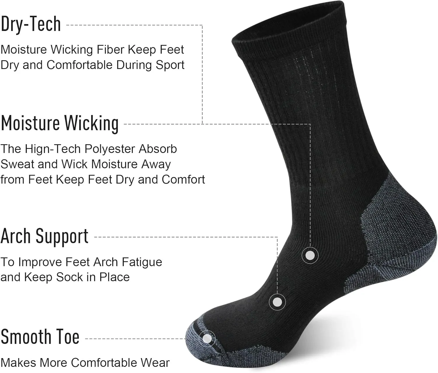 ECOEY Men's Work Boots Athletic Running Crew Socks, Dry-Tech Moisture Wicking Heavy Cushion Multi Pack