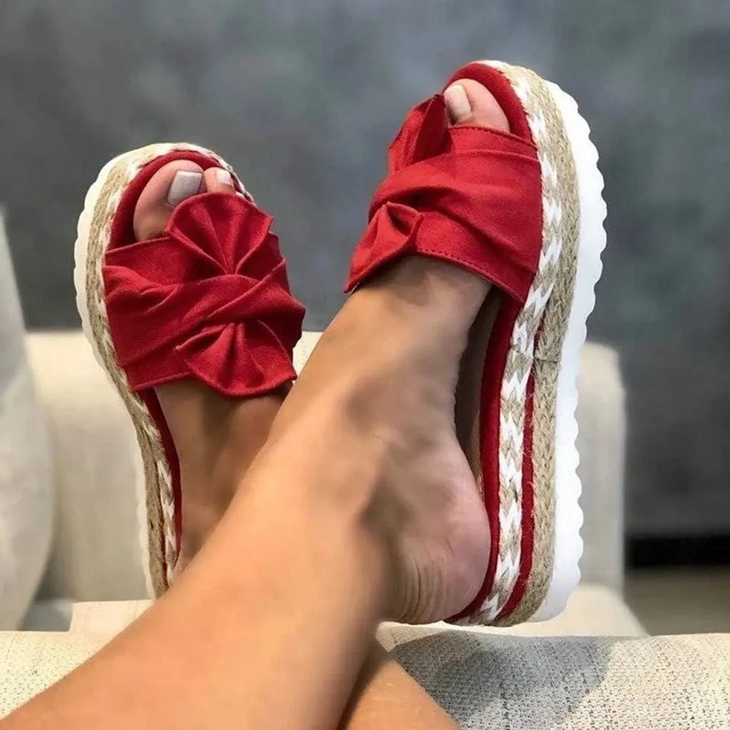 Eduavar Sandals Women Dressy Summer, Sandals Women Bow Toe Wedge Platforms Sandals Dressy Summer Comfy Slip On Sandals