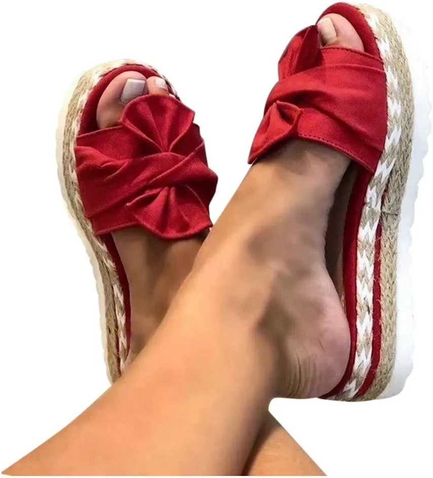 Eduavar Sandals Women Dressy Summer, Sandals Women Bow Toe Wedge Platforms Sandals Dressy Summer Comfy Slip On Sandals