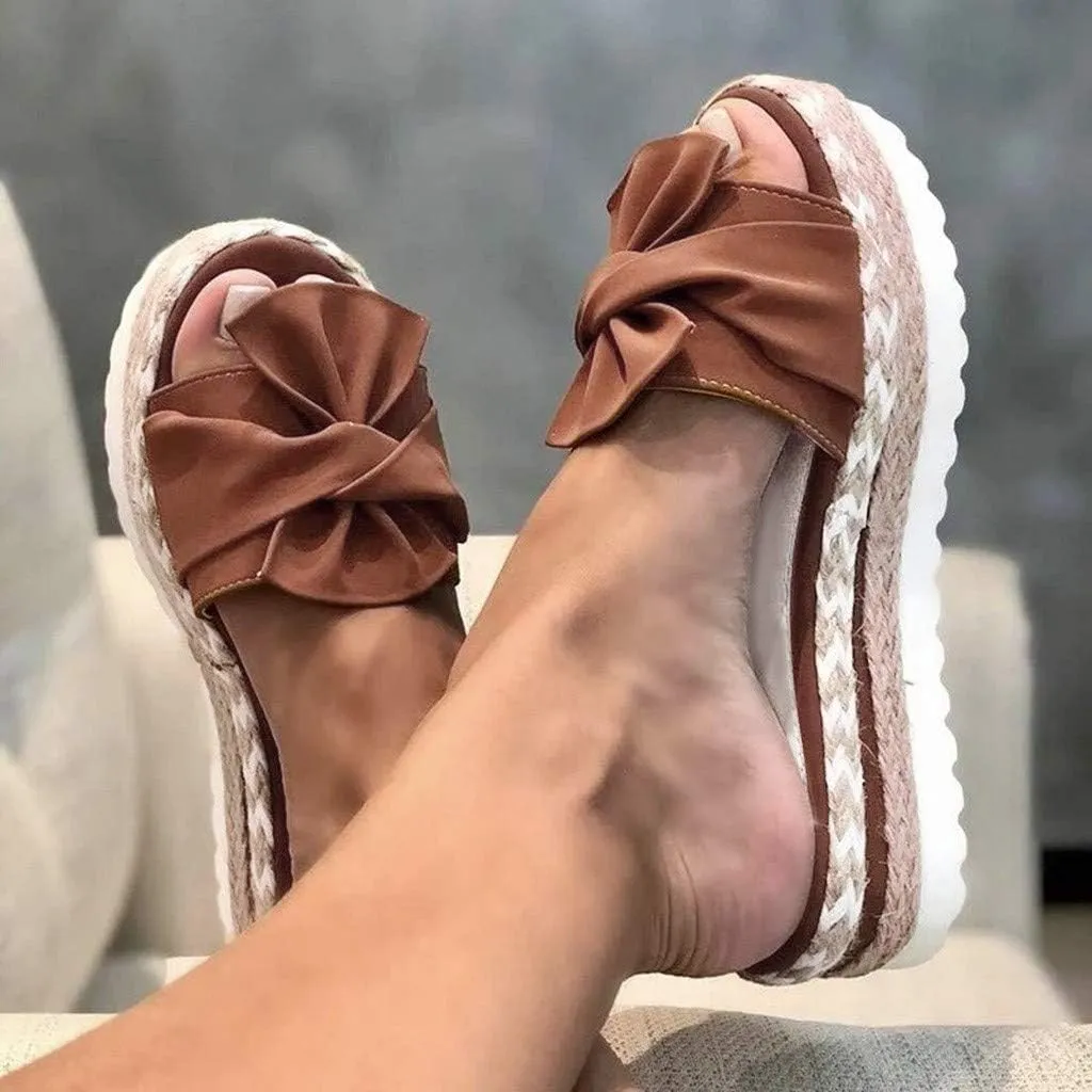 Eduavar Sandals Women Dressy Summer, Sandals Women Bow Toe Wedge Platforms Sandals Dressy Summer Comfy Slip On Sandals