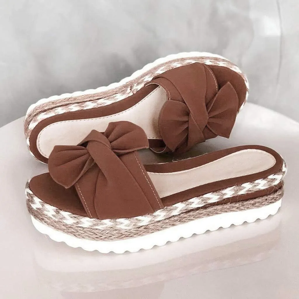 Eduavar Sandals Women Dressy Summer, Sandals Women Bow Toe Wedge Platforms Sandals Dressy Summer Comfy Slip On Sandals
