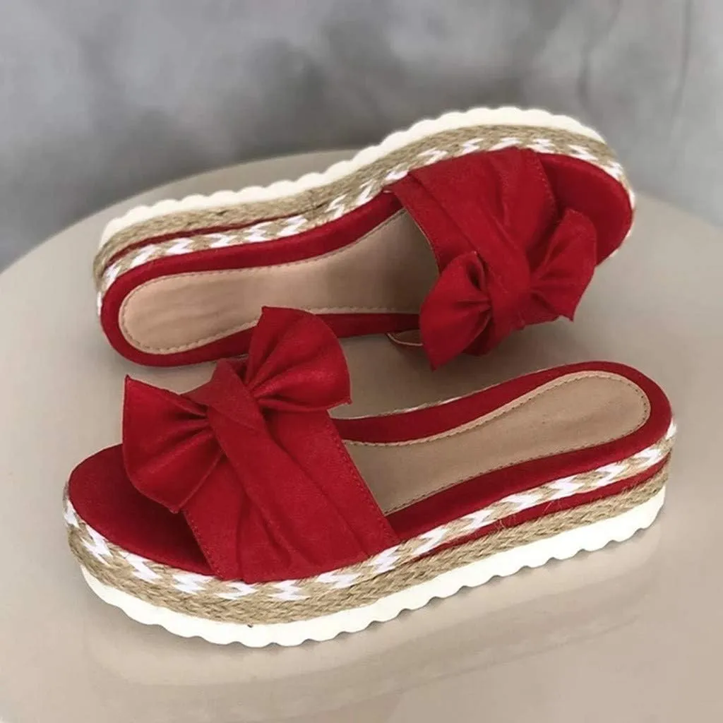 Eduavar Sandals Women Dressy Summer, Sandals Women Bow Toe Wedge Platforms Sandals Dressy Summer Comfy Slip On Sandals