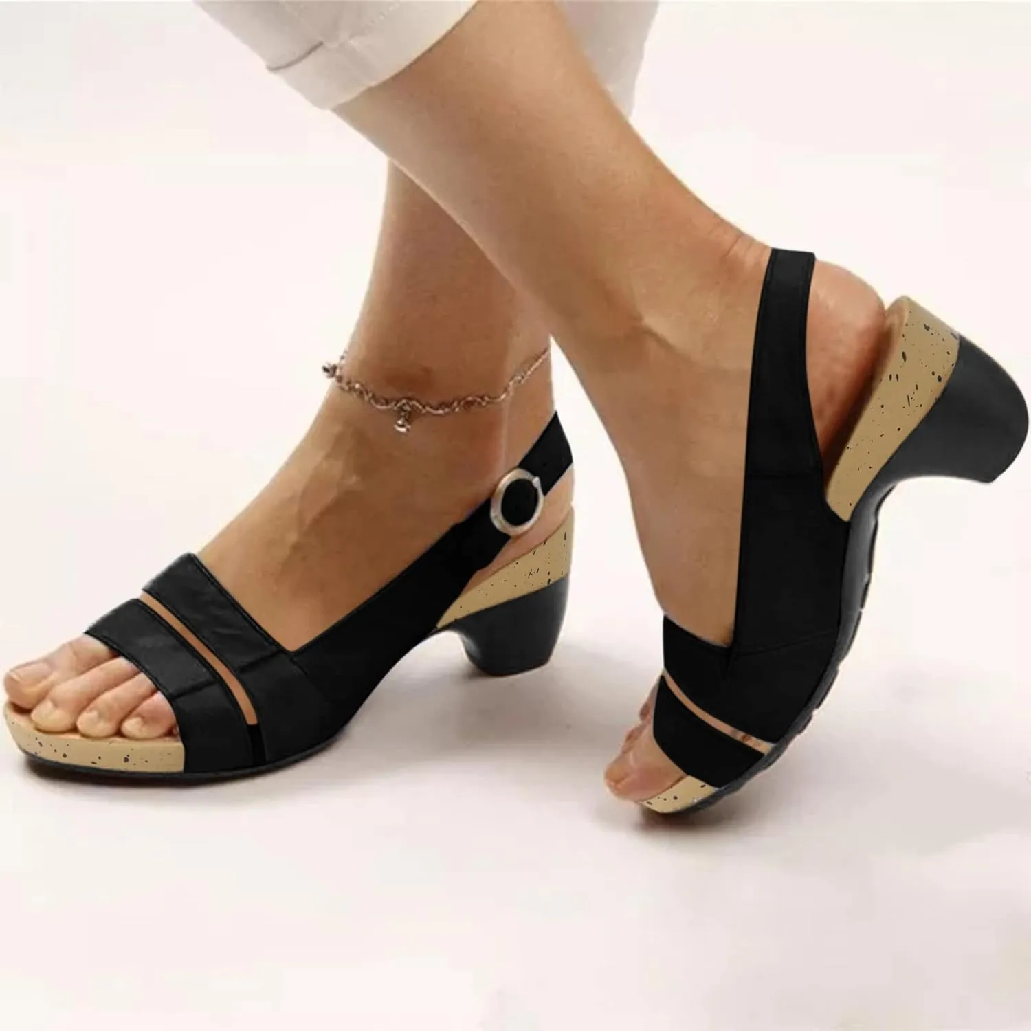 Eduavar Wedge Sandals for Women, Womens Sandals Orthopedic Sandals Dressy Open Toe Low Heel Sandals with Ankle Strap