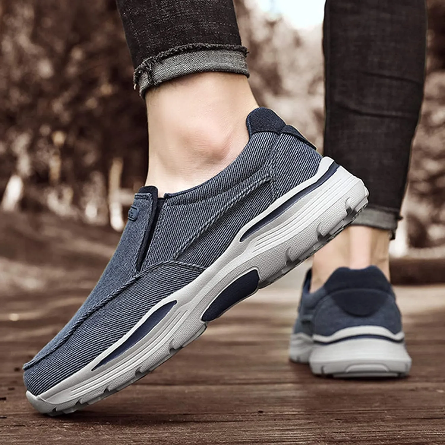 EFTCAL Men's Lightweight Comfortable Slip On Loafers,Breathable Anti-Slip Outdoor Casual Canvas Shoes Fashion Sneaker