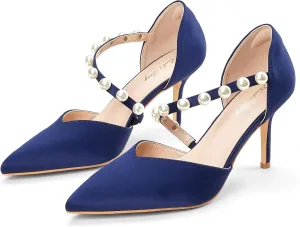 Elisabet Tang Women's Closed Pointed Toe Heels with Pearl Stiletto Pumps D'Orsay Wedding Bridal Party Women Sexy High Heel Dress Shoes