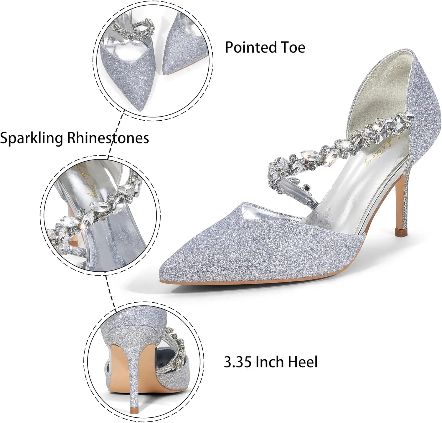 Elisabet Tang Women's Closed Pointed Toe Heels with Pearl Stiletto Pumps D'Orsay Wedding Bridal Party Women Sexy High Heel Dress Shoes