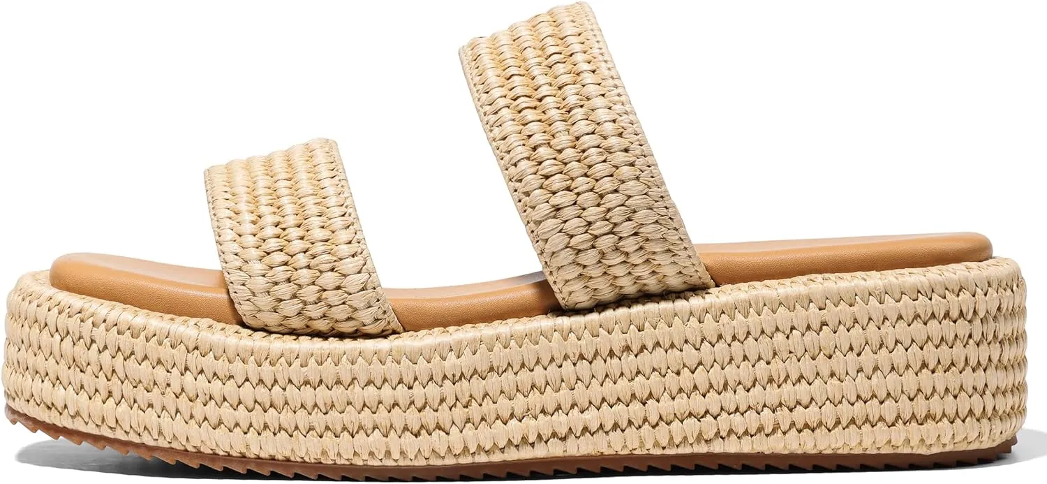 Erocalli Platform Sandals Women Cute Wedge Espadrilles Slip on Summer Beach Raffia Vacation Sandal Comfortable Open Toe Dressy Shoes