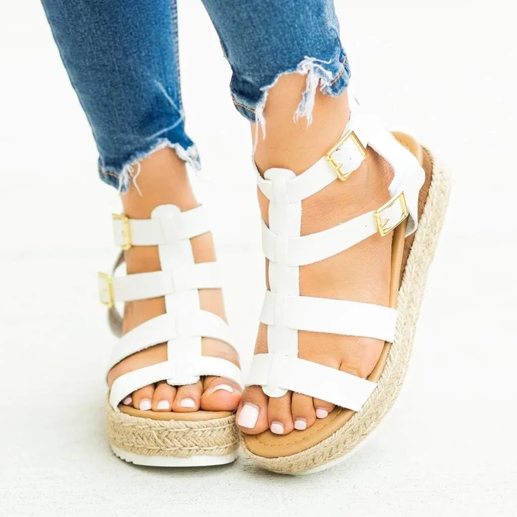 Espadrilles Wedges for Women,Casual Espadrille Platform Sandals Comfort Open Toe Ankle Strappy Studded Flatform Sandal Shoes