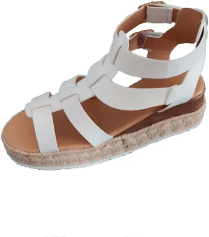 Espadrilles Wedges for Women,Casual Espadrille Platform Sandals Comfort Open Toe Ankle Strappy Studded Flatform Sandal Shoes