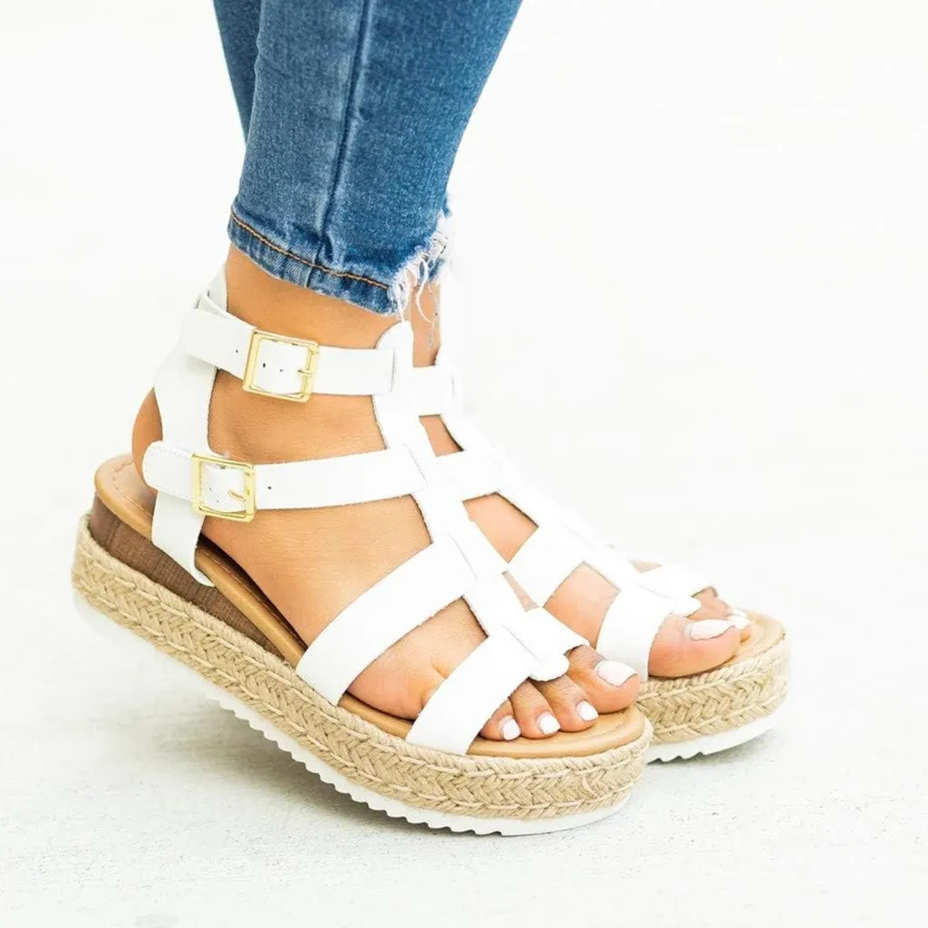 Espadrilles Wedges for Women,Casual Espadrille Platform Sandals Comfort Open Toe Ankle Strappy Studded Flatform Sandal Shoes