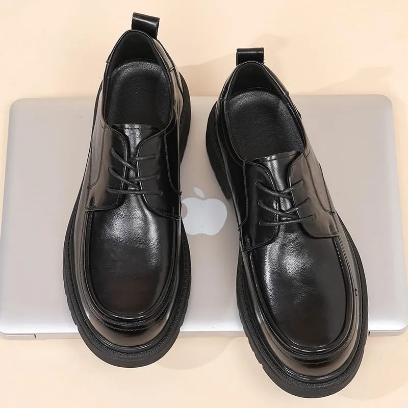 Fashion Slip-On Round Anti-Slip Mid Chunky Heels Formal Dress Oxford Lightweight Comfortable Thick-Soled Formal Shoes