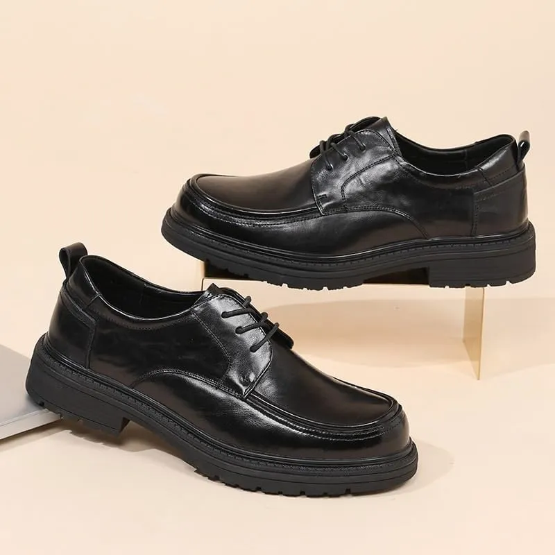 Fashion Slip-On Round Anti-Slip Mid Chunky Heels Formal Dress Oxford Lightweight Comfortable Thick-Soled Formal Shoes