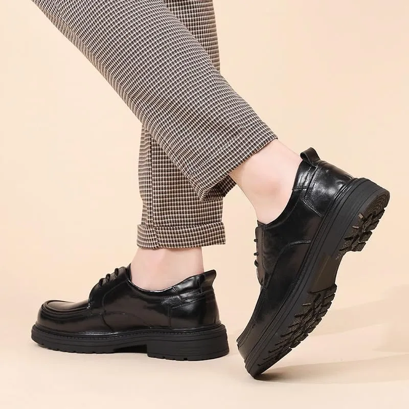 Fashion Slip-On Round Anti-Slip Mid Chunky Heels Formal Dress Oxford Lightweight Comfortable Thick-Soled Formal Shoes