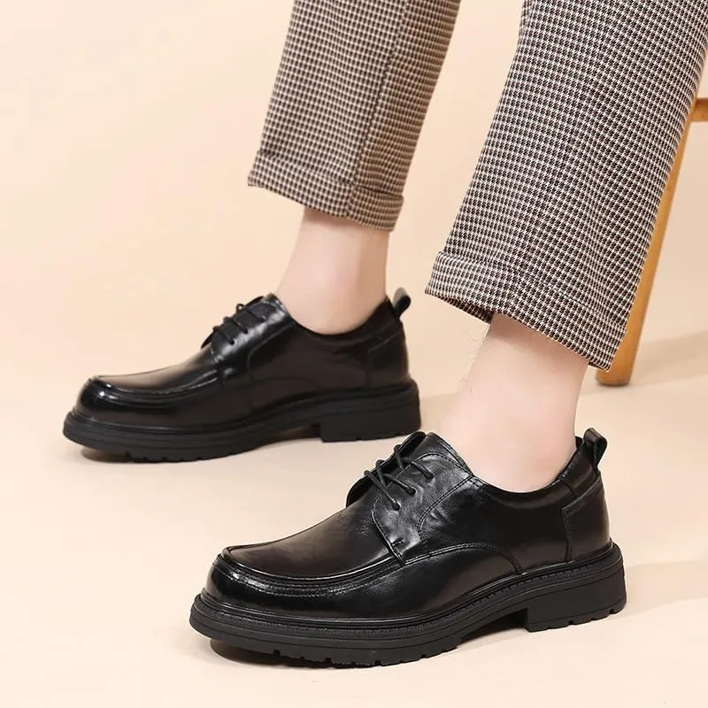 Fashion Slip-On Round Anti-Slip Mid Chunky Heels Formal Dress Oxford Lightweight Comfortable Thick-Soled Formal Shoes