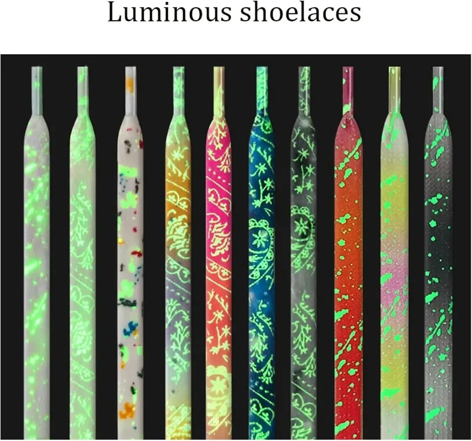 Flat Fluorescent Luminous Shoelaces For Sneakers Glow-in-the-dark Printing Splash Ink Shoe Laces For Woman Man