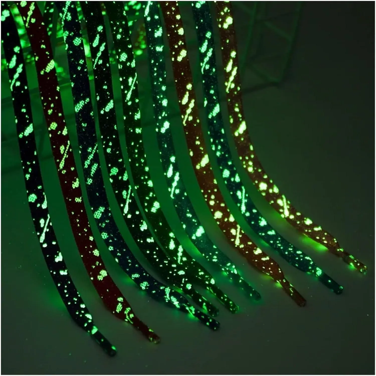 Flat Fluorescent Luminous Shoelaces For Sneakers Glow-in-the-dark Printing Splash Ink Shoe Laces For Woman Man