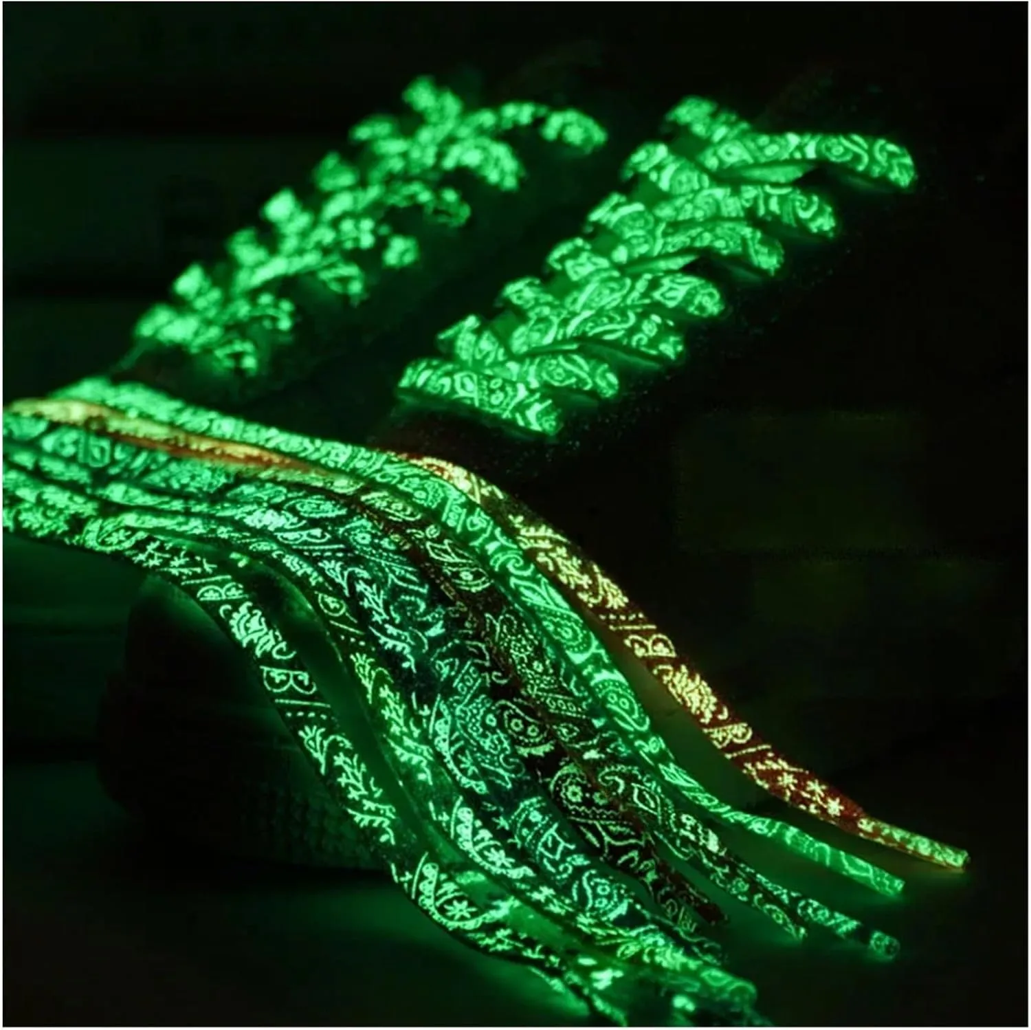 Flat Fluorescent Luminous Shoelaces For Sneakers Glow-in-the-dark Printing Splash Ink Shoe Laces For Woman Man
