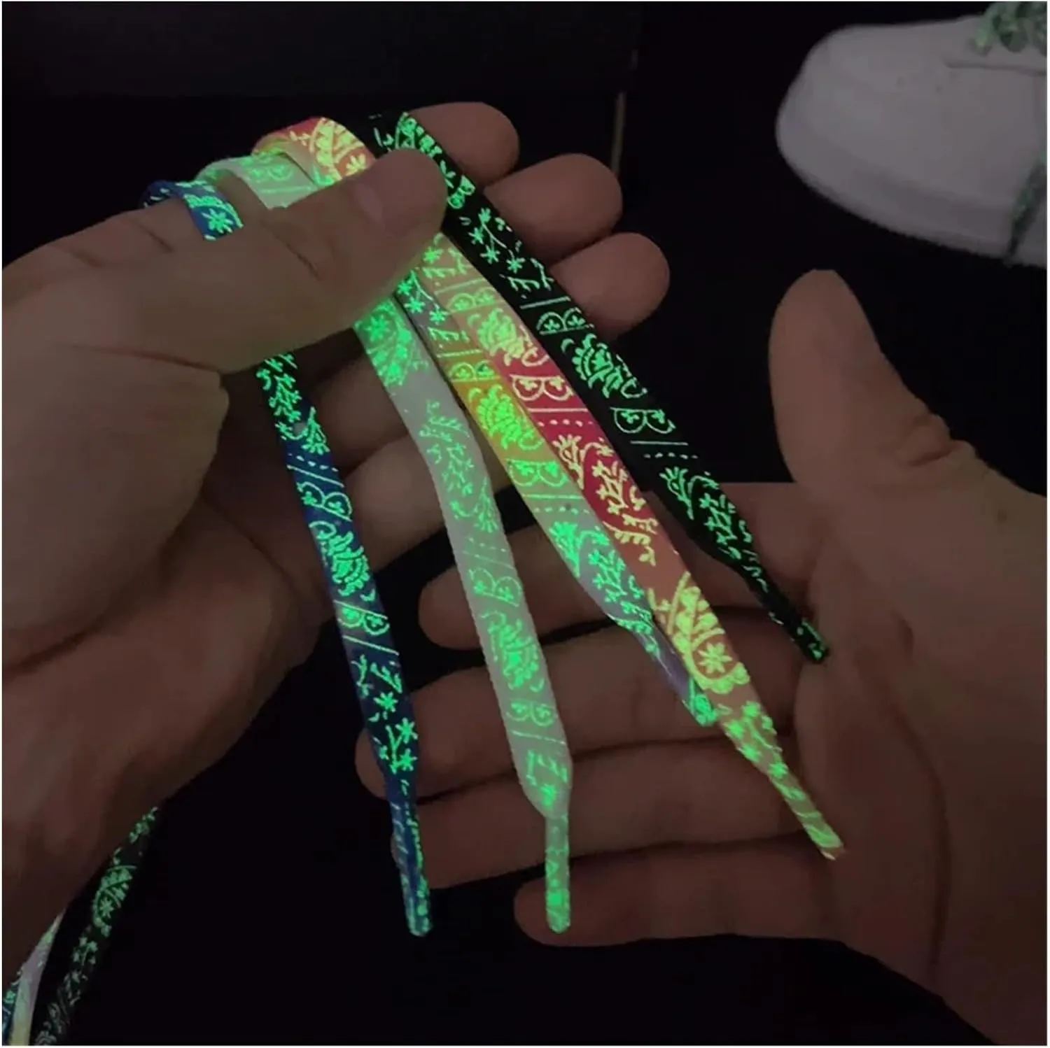 Flat Fluorescent Luminous Shoelaces For Sneakers Glow-in-the-dark Printing Splash Ink Shoe Laces For Woman Man
