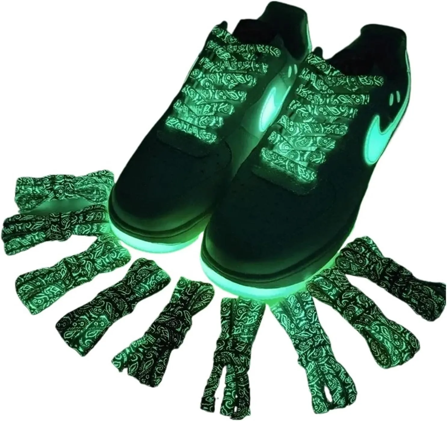 Flat Fluorescent Luminous Shoelaces For Sneakers Glow-in-the-dark Printing Splash Ink Shoe Laces For Woman Man