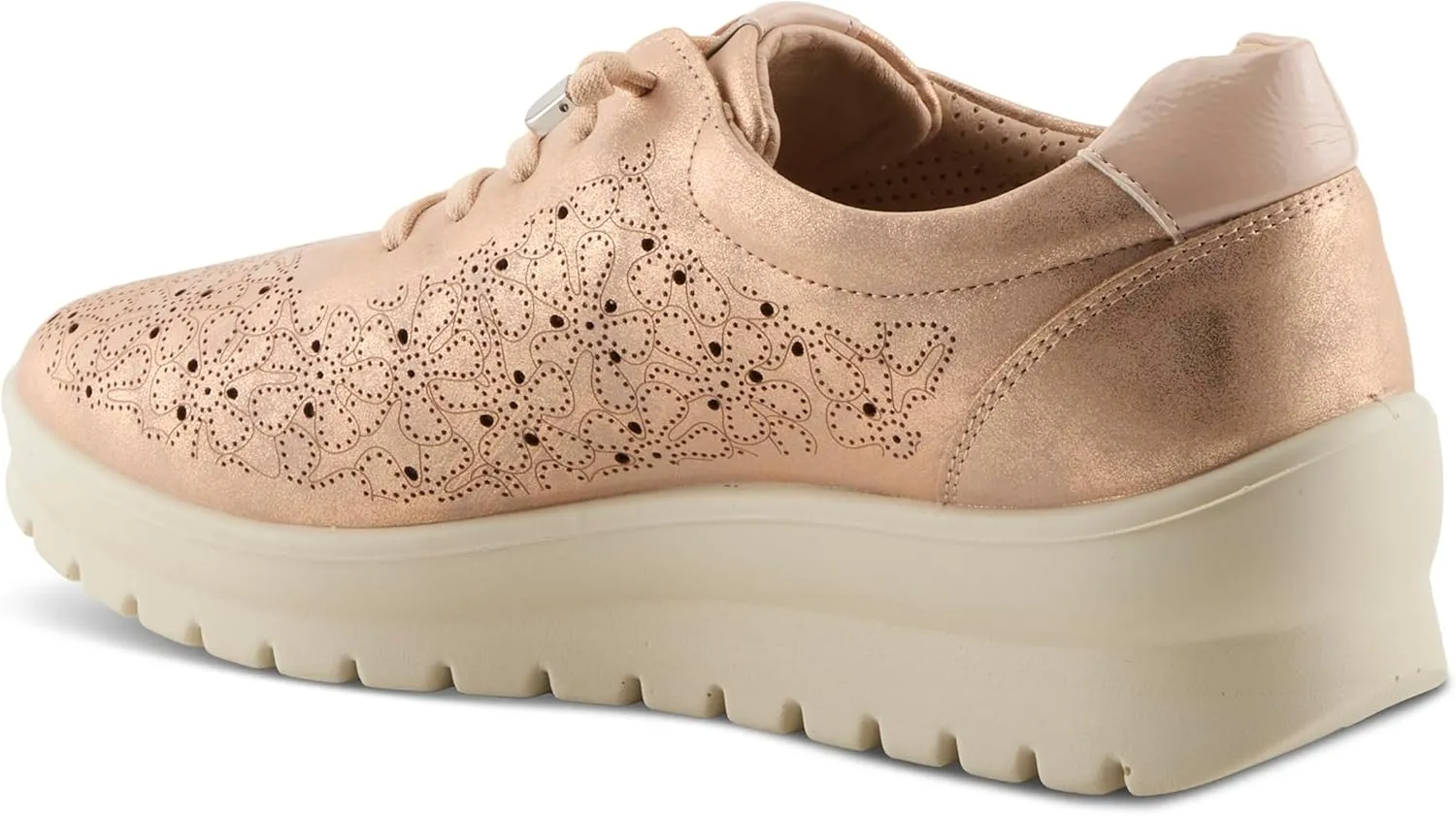 Flexus Women's RAYFIELD Lace-Up Athletic Shoes – Floral Etched Design, Arch Support, Shock-Absorbent Outsole