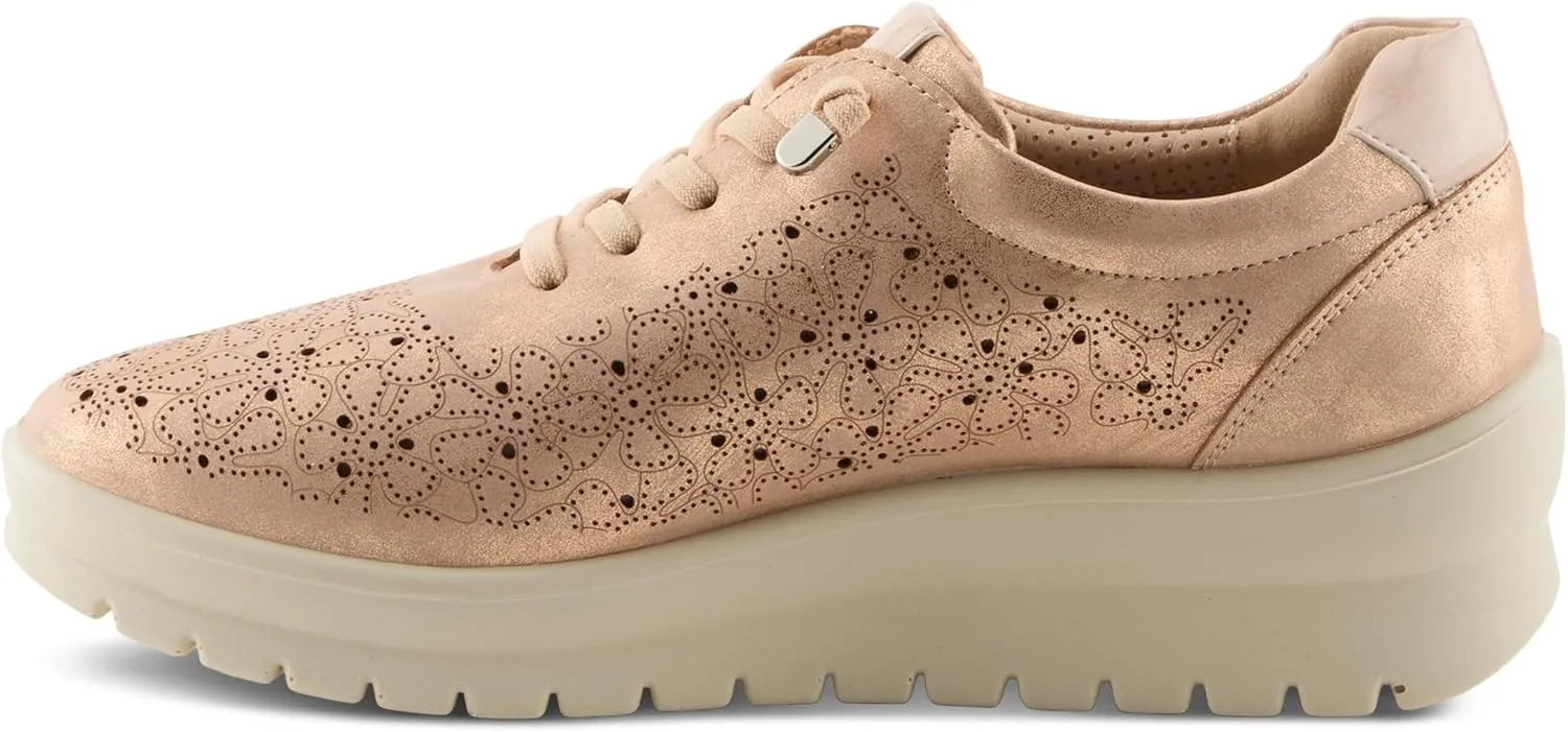 Flexus Women's RAYFIELD Lace-Up Athletic Shoes – Floral Etched Design, Arch Support, Shock-Absorbent Outsole