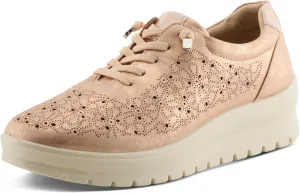 Flexus Women's RAYFIELD Lace-Up Athletic Shoes – Floral Etched Design, Arch Support, Shock-Absorbent Outsole