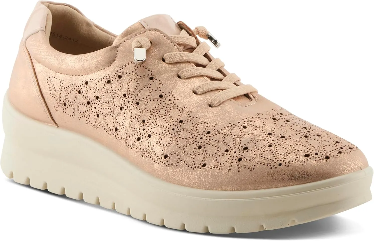 Flexus Women's RAYFIELD Lace-Up Athletic Shoes – Floral Etched Design, Arch Support, Shock-Absorbent Outsole
