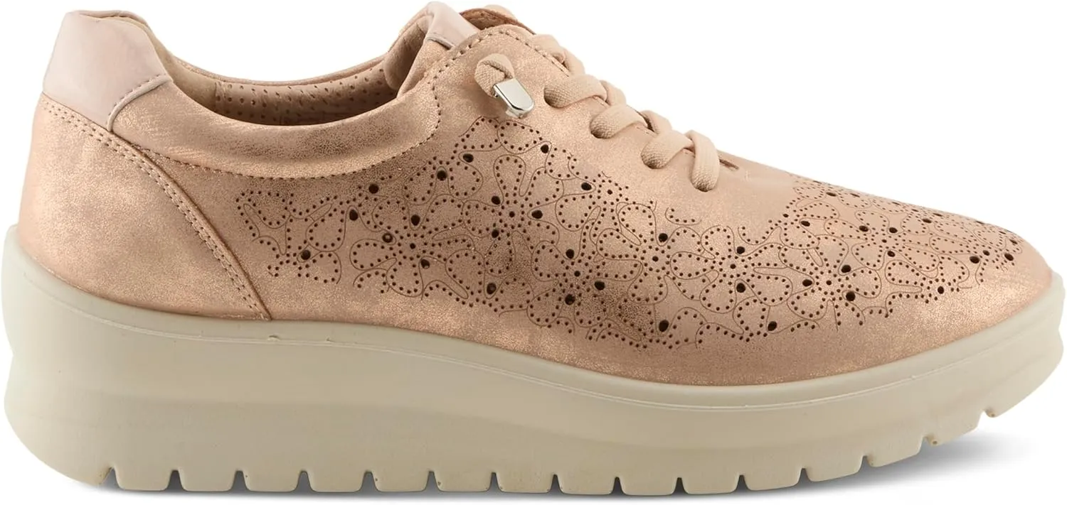 Flexus Women's RAYFIELD Lace-Up Athletic Shoes – Floral Etched Design, Arch Support, Shock-Absorbent Outsole