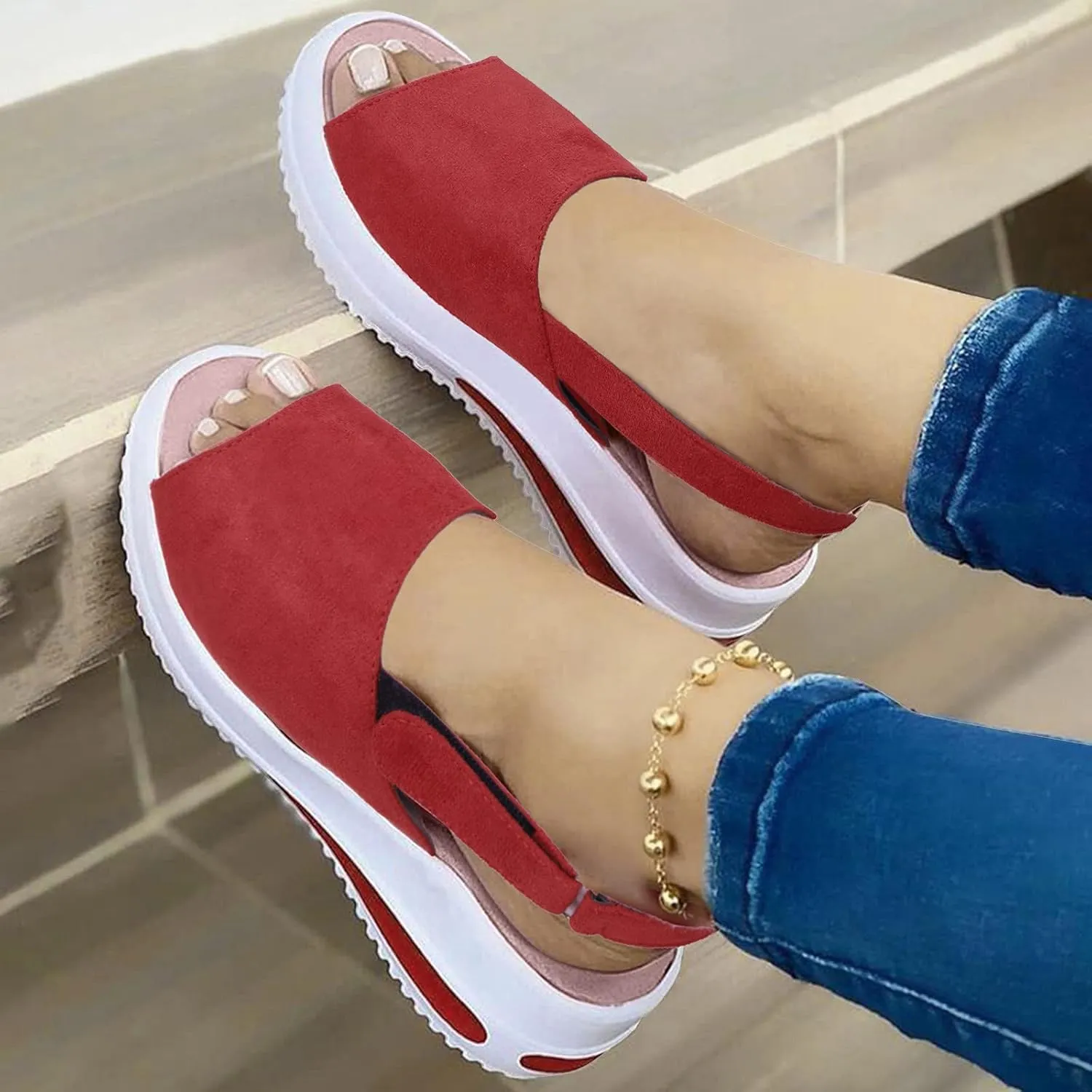 Flip Flops for Women,Dressy Summer Sandals 2023 Peep Toe Platform Sandals Shoes Wedges Ankle Buckle Ladies Flip Flops
