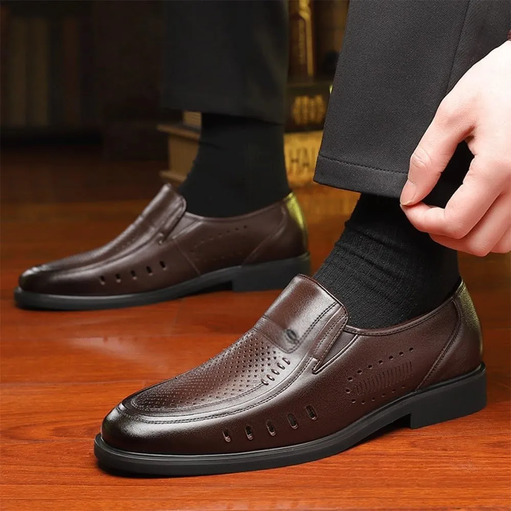 Formal Dress Shoes for Men Men's Dress Shoes, Breathable Slip-On Oxford, Round Toe Hollow Leather Business Shoes, Modern Comfortable Formal Shoes for Work