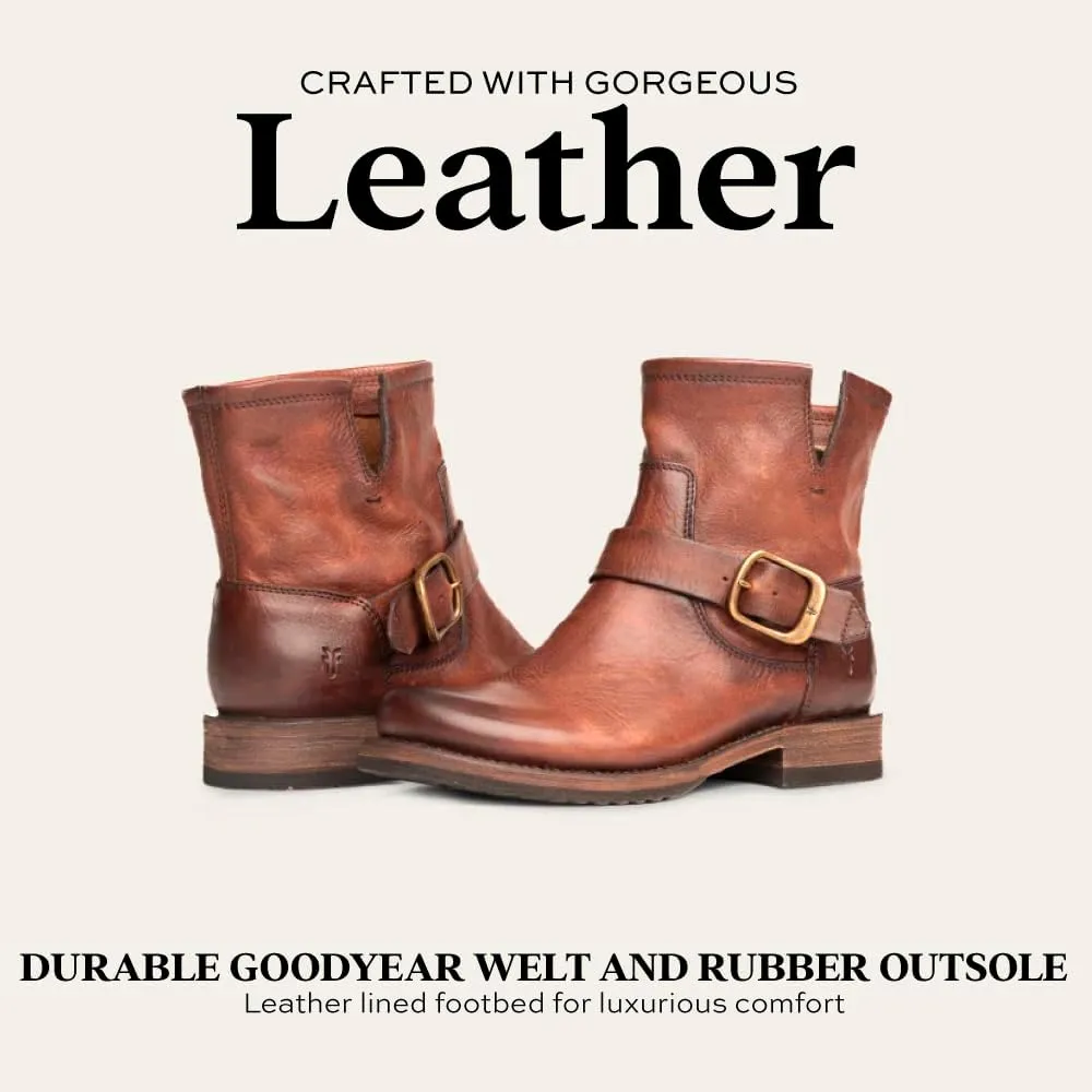 Frye Veronica Booties for Women Made from Full Grain Brush-Off Leather with Antique Metal Hardware and Waterproof, Hand-Stitched Goodyear Welt Construction