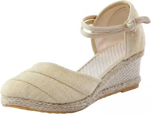 Gibobby Espadrille Wedge,Womens Wedges Sandals Espadrilles Platform Closed Toe Ankle Strap Slingback Summer Casual Sandals
