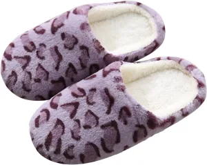 Gibobby House Slippers for Women Fuzzy Leopard Slippers Comfy Memory Foam Warm Slip On Light Shoes Outdoor Indoor