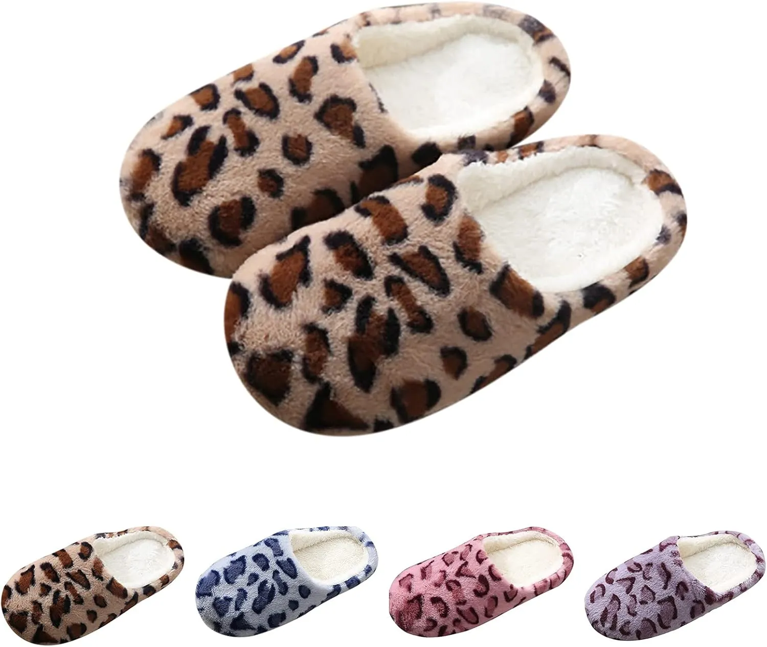 Gibobby House Slippers for Women Fuzzy Leopard Slippers Comfy Memory Foam Warm Slip On Light Shoes Outdoor Indoor