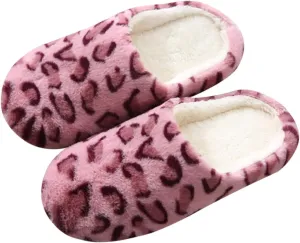 Gibobby House Slippers for Women Fuzzy Leopard Slippers Comfy Memory Foam Warm Slip On Light Shoes Outdoor Indoor