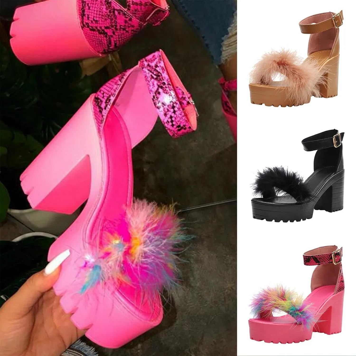 Gibobby Sandals for Women Dressy Fashion Low Heel Sandal Open Toe Wedding Pumps Ankle Strap Buckle Evening Party Shoes