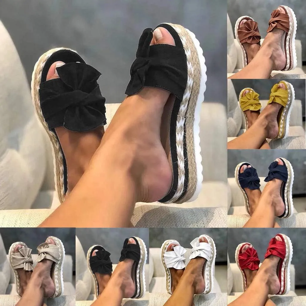 Gibobby Womens Slippers,Womens Bow Slip-on Platform Sandals Flip Flops Summer Slippers Flat Bowknot Casual Open Toe Shoes