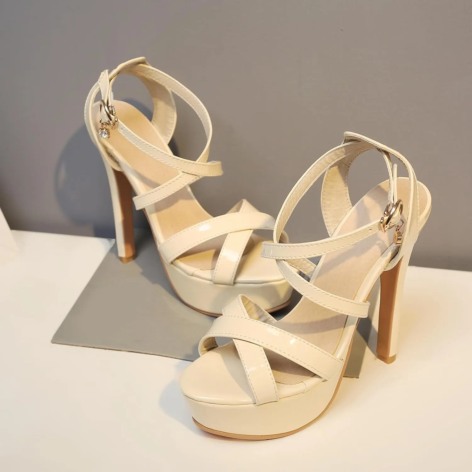 Gicoiz Bride Stiletto Heels Elegant Peep Toe Platform Sandals