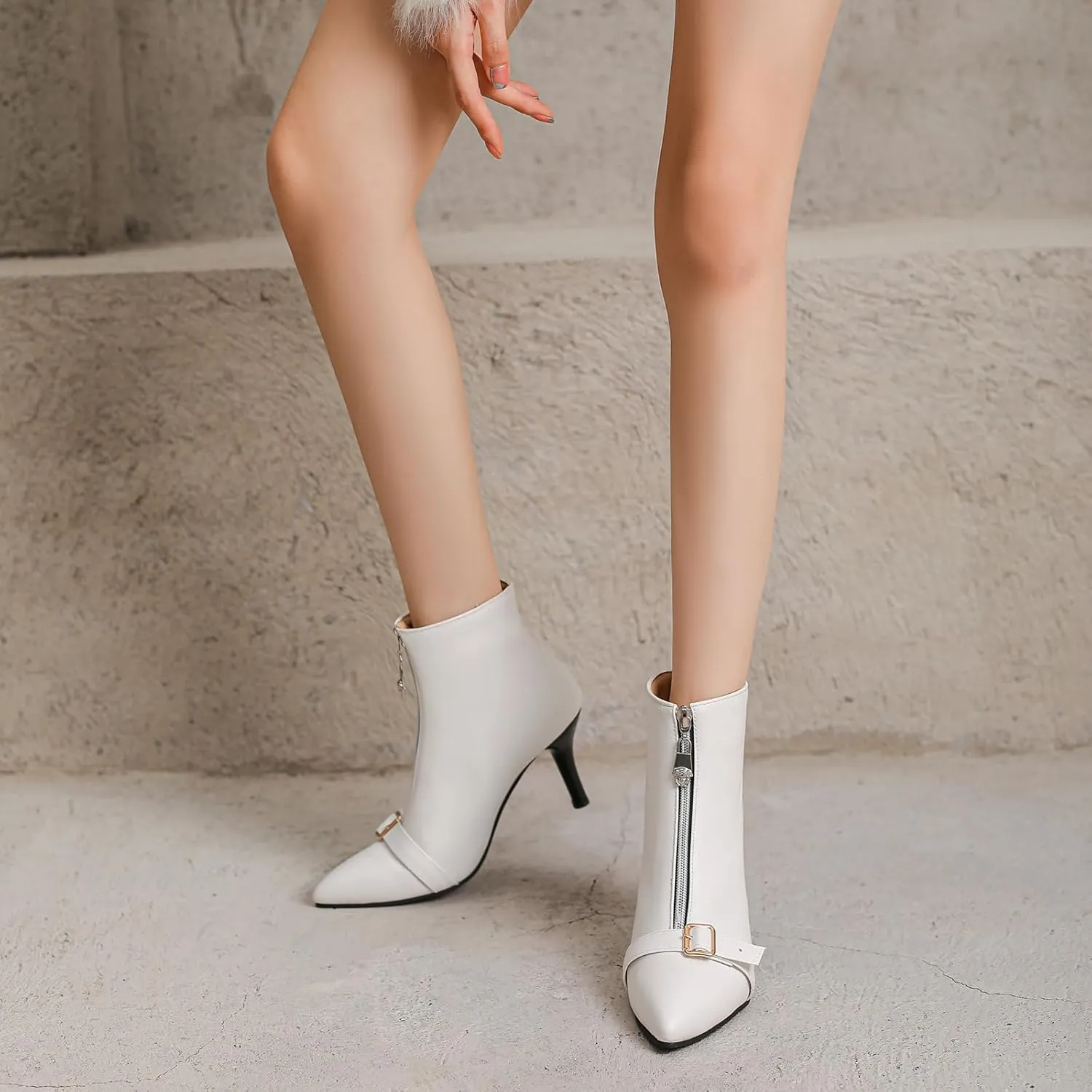 Gicoiz Women Winter Stiletto High Heels Buckle Elegant Ankle Boots