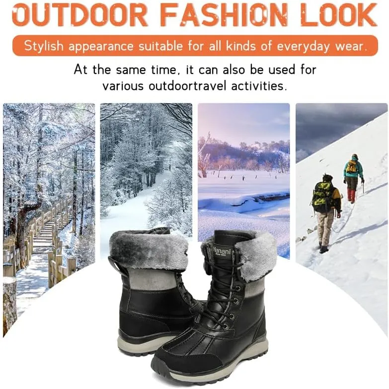 Hanani Womens Snow Boots Warm Fur Lined Winter Boots Anti Slip Ankle Boots Mid Calf Snowboots Waterproof and Cold-Resistant Outdoor Walking Shoes for Women