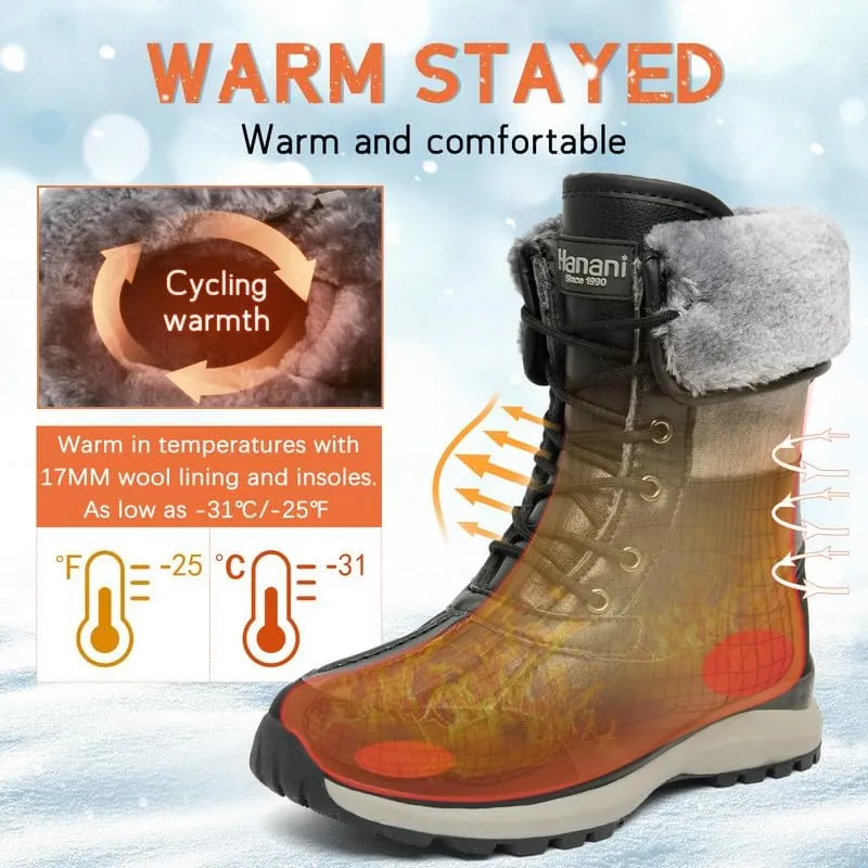 Hanani Womens Snow Boots Warm Fur Lined Winter Boots Anti Slip Ankle Boots Mid Calf Snowboots Waterproof and Cold-Resistant Outdoor Walking Shoes for Women