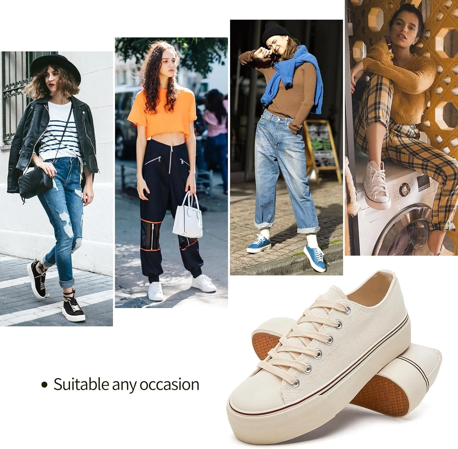 hash bubbie Platform Sneakers for Women White Platform Shoes Low Top Tennis Shoes Non Slip Black Fashion Canvas Sneakers