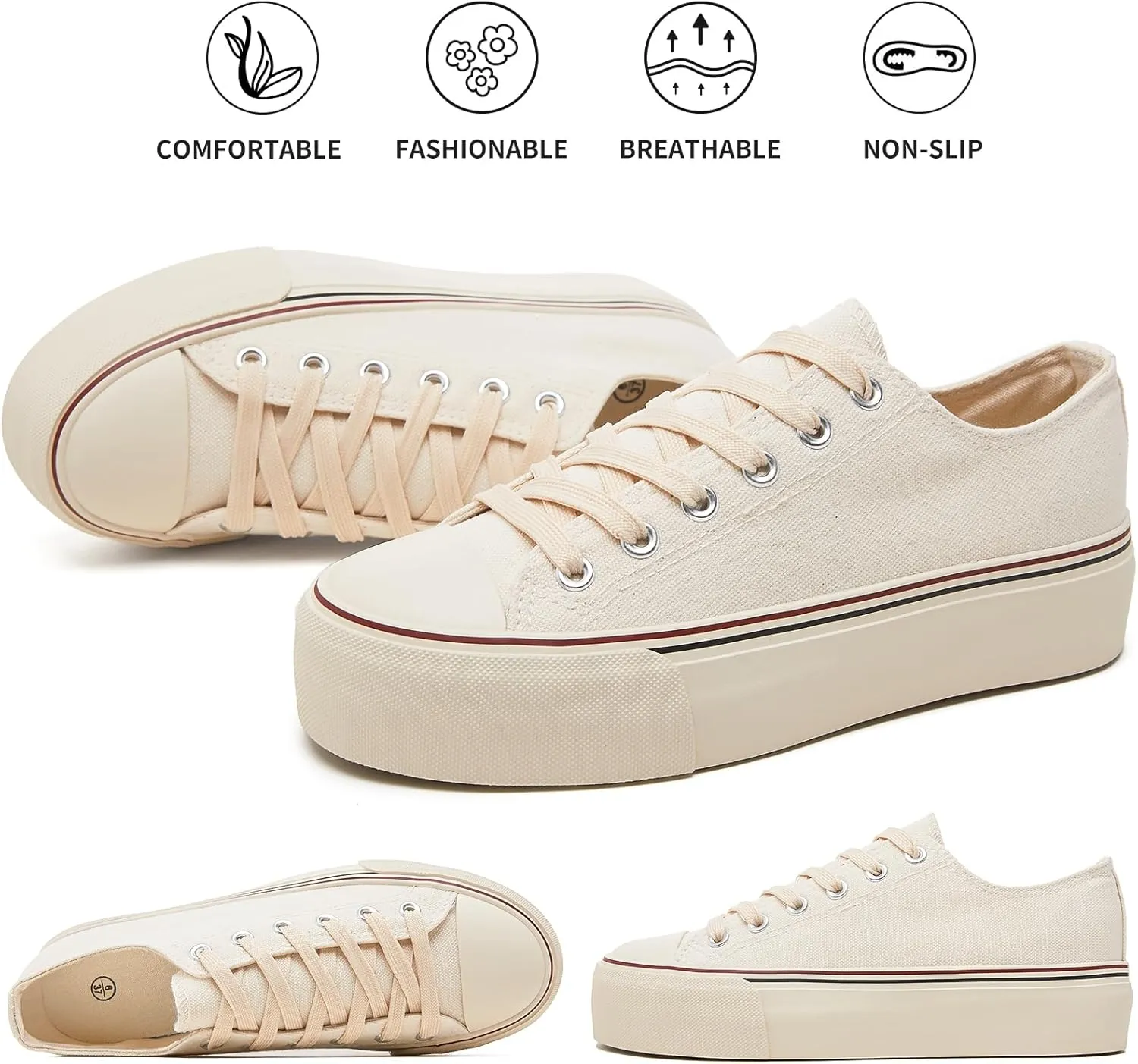 hash bubbie Platform Sneakers for Women White Platform Shoes Low Top Tennis Shoes Non Slip Black Fashion Canvas Sneakers