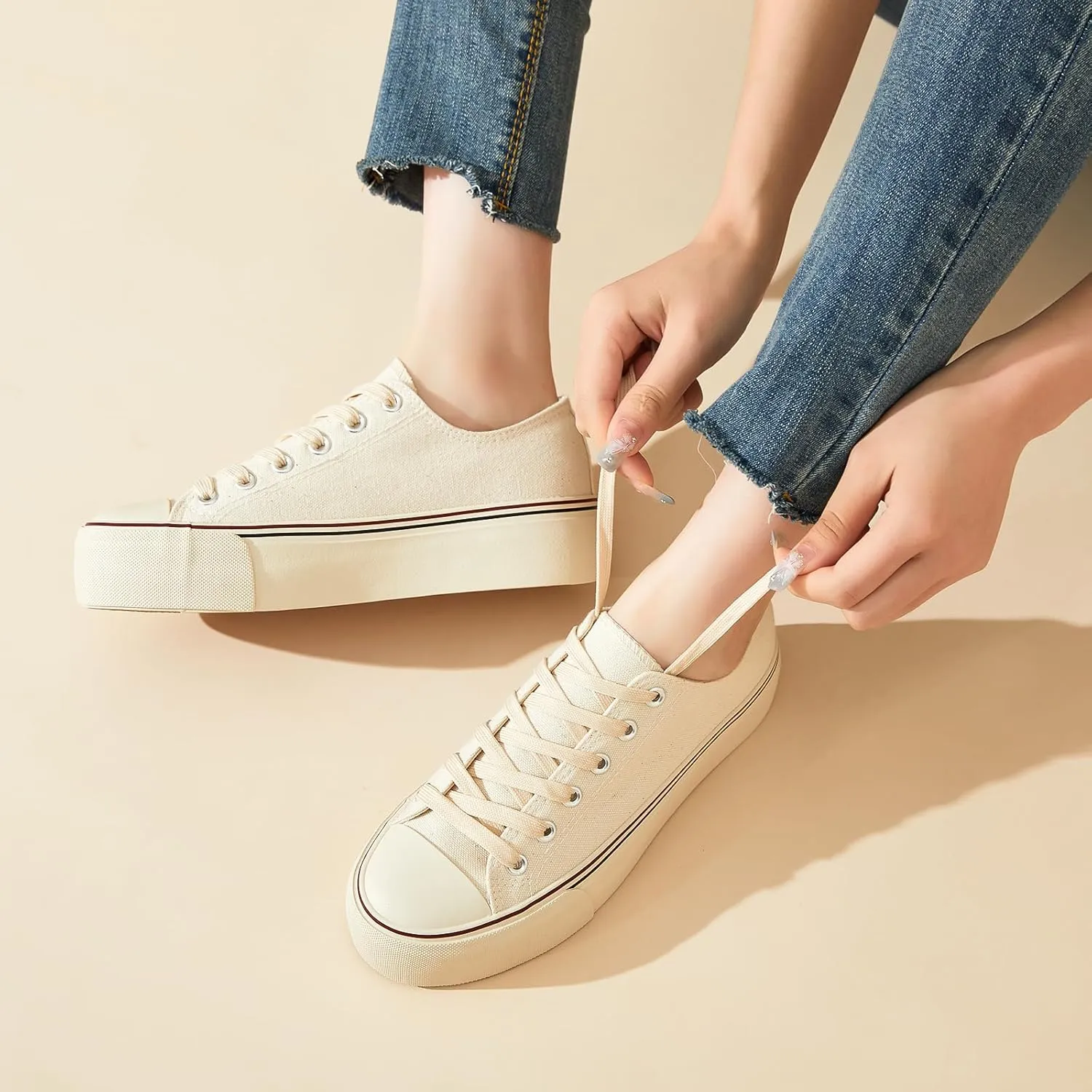 hash bubbie Platform Sneakers for Women White Platform Shoes Low Top Tennis Shoes Non Slip Black Fashion Canvas Sneakers