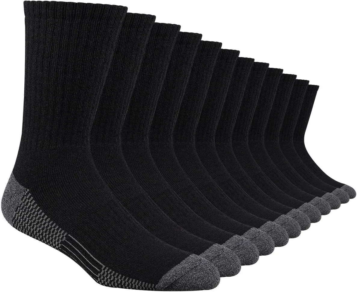 Heatuff 12 Pairs Men's Cotton Performance Athletic Crew Extra Heavy Cushion Socks
