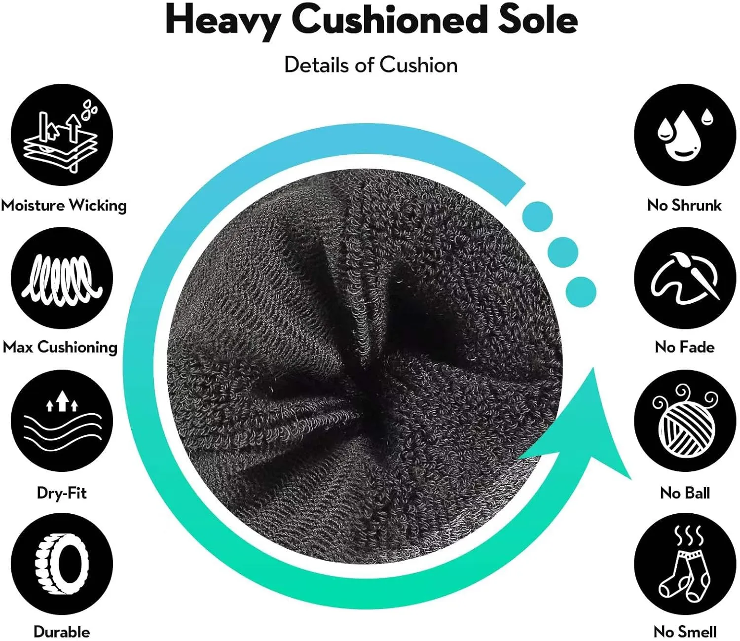 Heatuff Mens Moisture Wicking Heavy Cushion Crew Socks, Reinforced Heel & Toe Durable Socks